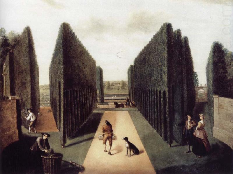 Hartwell House,Topiary alleys behind the wilderness and William iii Column, unknow artist